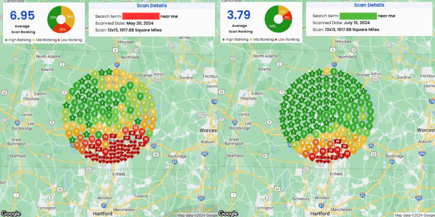 SERP results showing improved rankings for a moving company